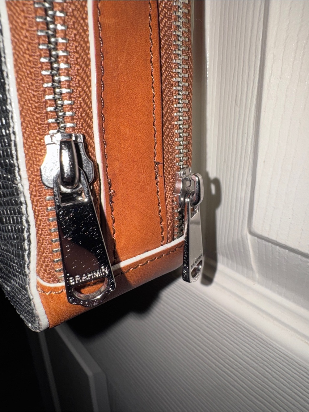 Brahmin Silver Metallic Brown Leather Lizard Embossed Crossbody Organizer Bag - Picture 6 of 15
